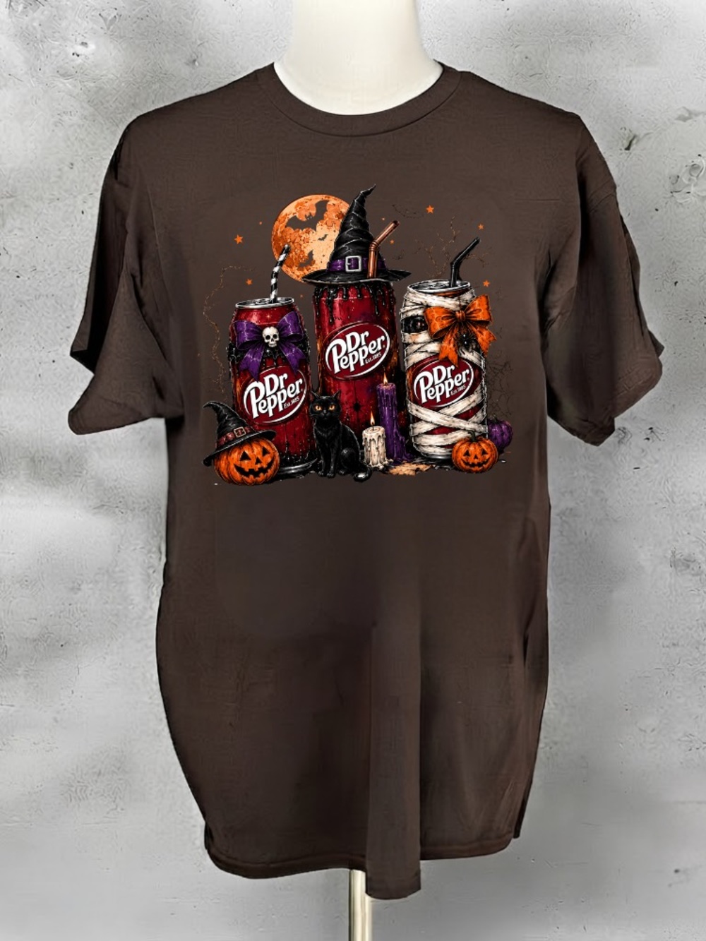Dr Pepper Halloween Witch Frankenstein Mummy Pumpkin Black Cat Vintage Tee